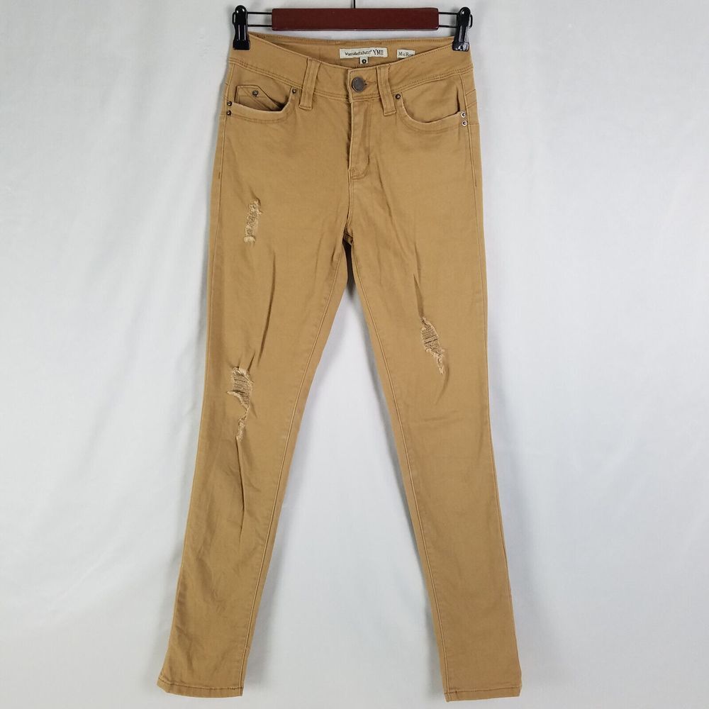 YMI Jeans Juniors 3 Brown Low Rise Womens‎ Distressed Skinny Leg Denim